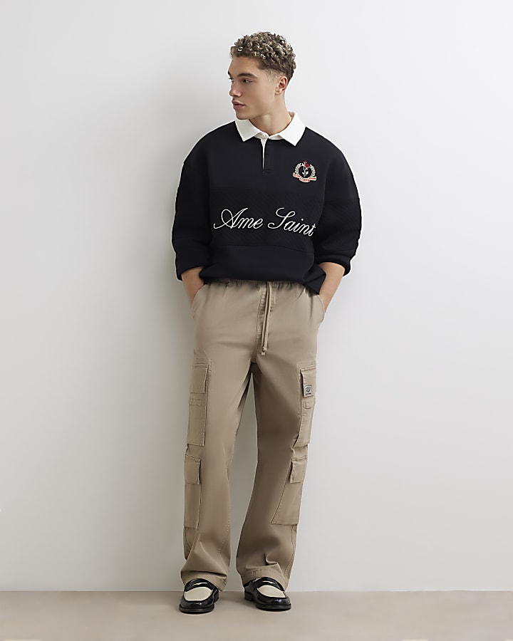 Black Regular Fit Ame Saint Rugby Polo Shirt