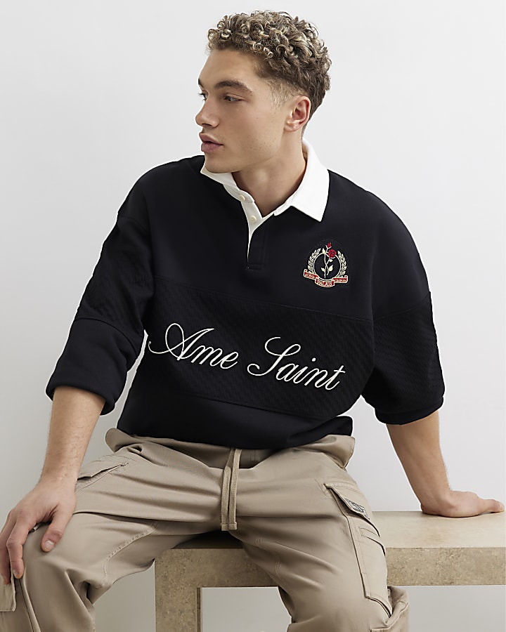 Black Regular Fit Ame Saint Rugby Polo Shirt