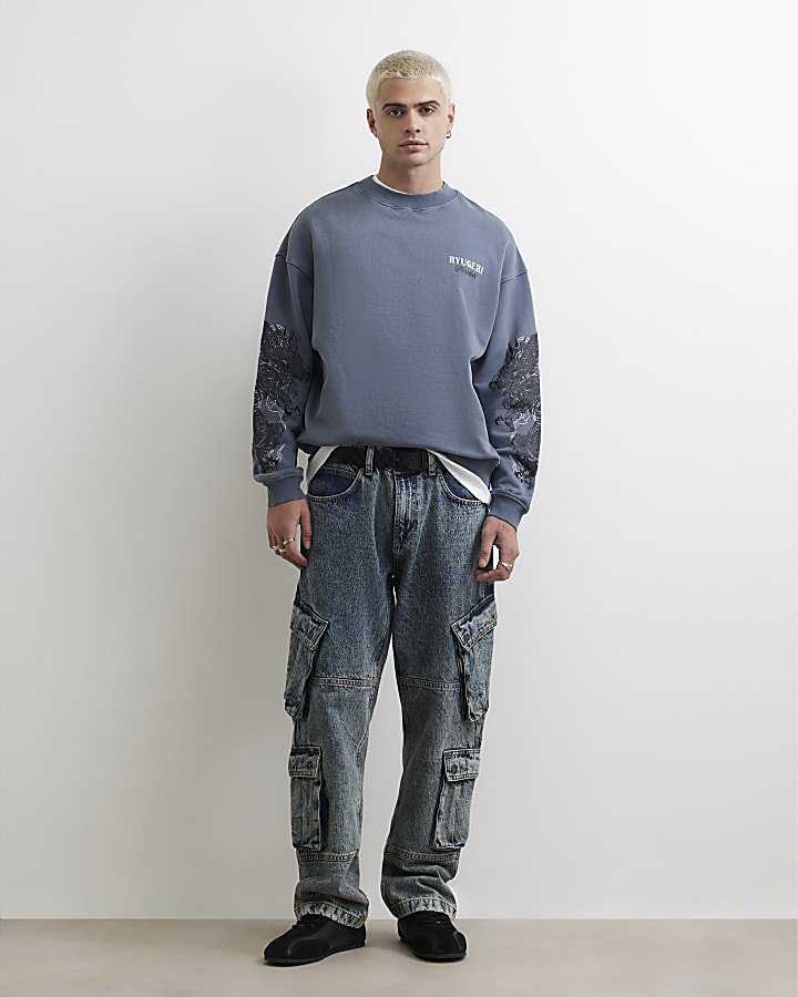 Grey Cotton Japanese Dragon Sweatshirt