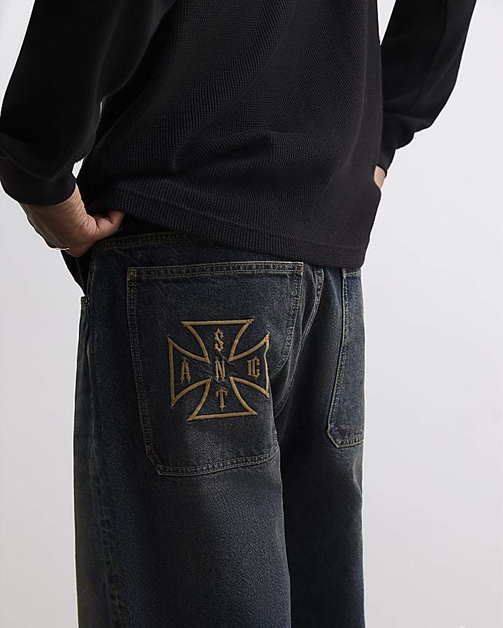 Blue Baggy Fit Dark Wash Jeans