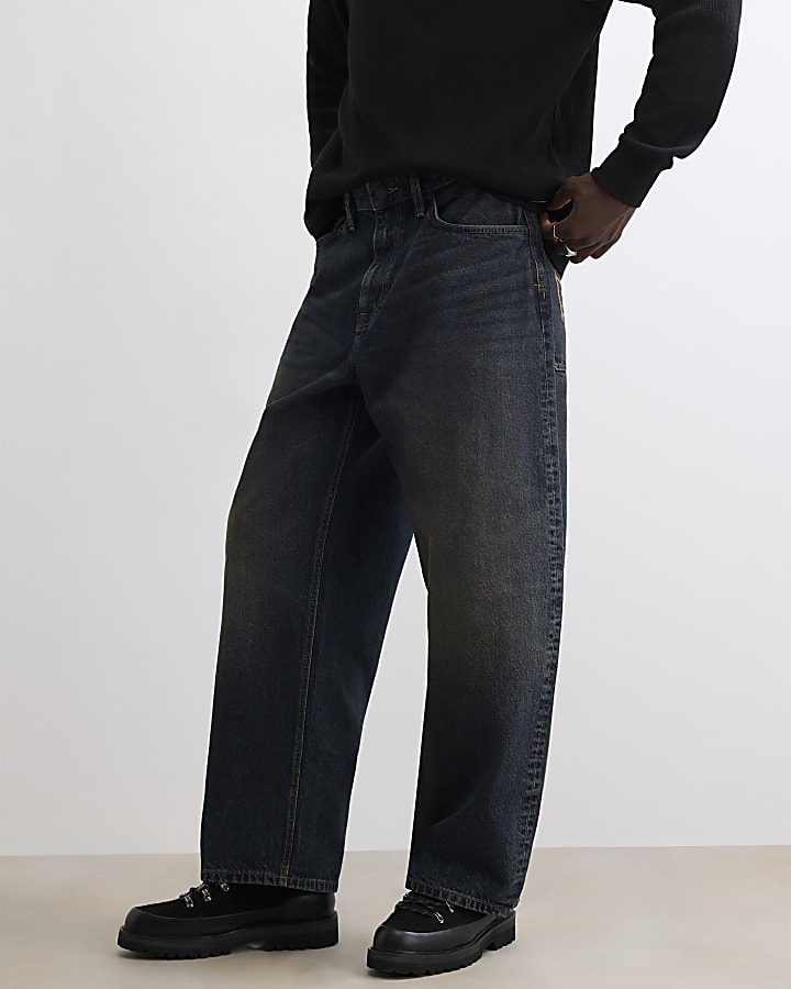 Blue Baggy Fit Dark Wash Jeans