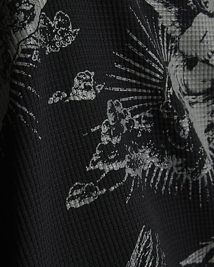 Black Oversized Fit Knit Angels T-Shirt