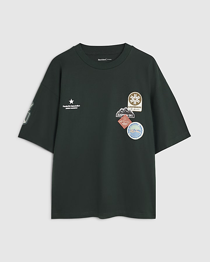 Green Cotton Ski Badge Jersey T-Shirt