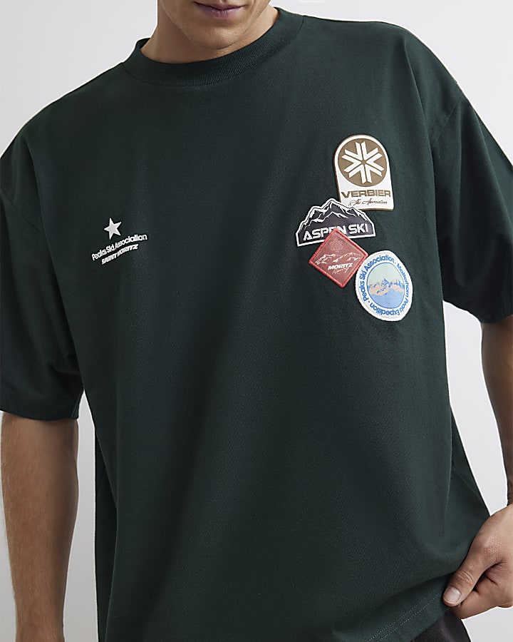 Green Cotton Ski Badge Jersey T-Shirt