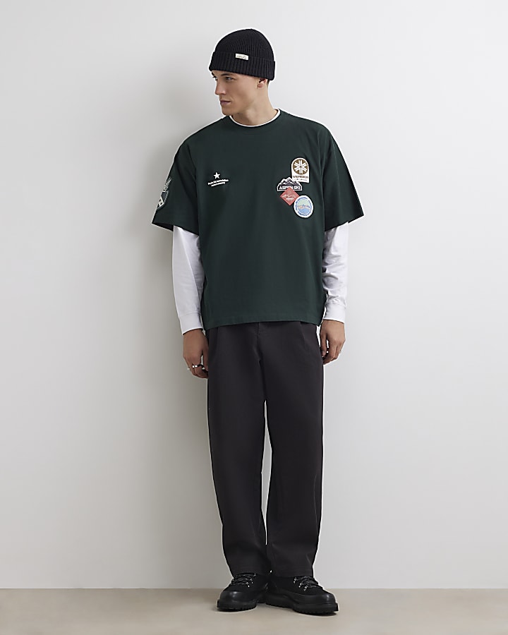 Green Cotton Ski Badge Jersey T-Shirt