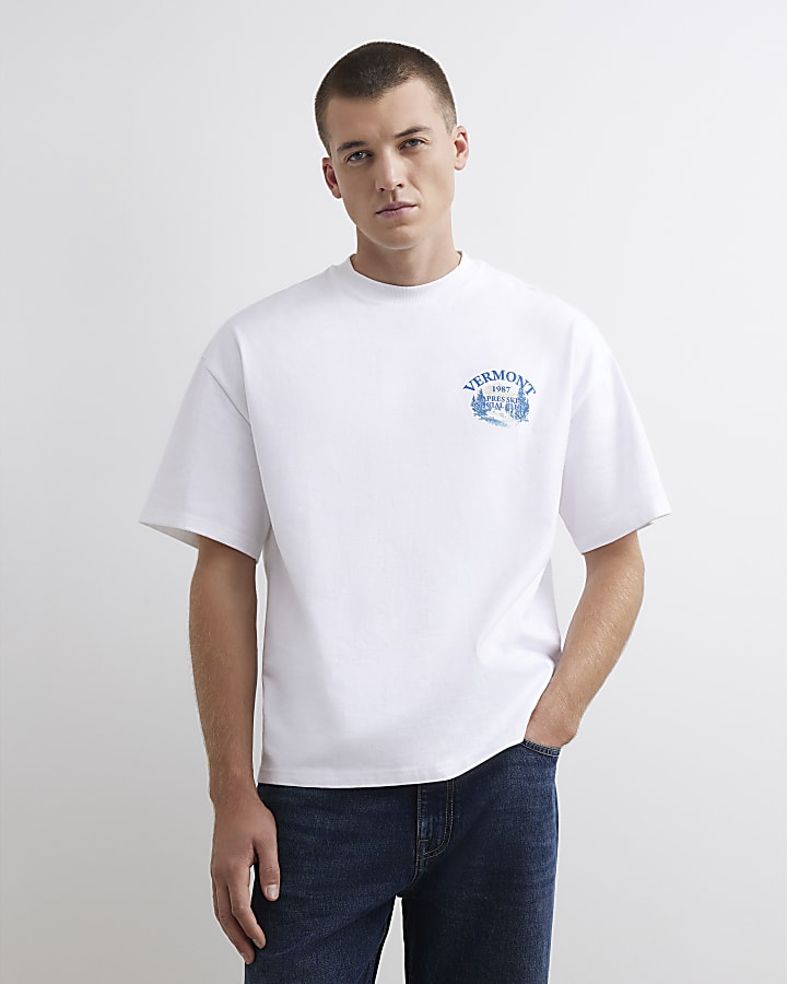 White Cotton Vermont Skier T-Shirt