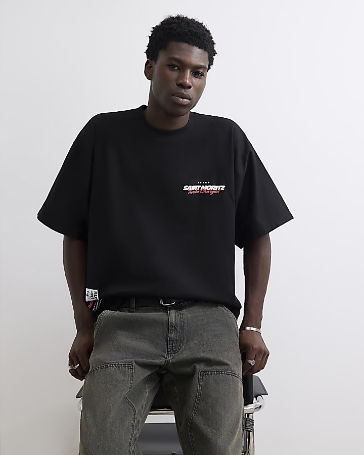 Black Cotton St Moritz Ski T-Shirt