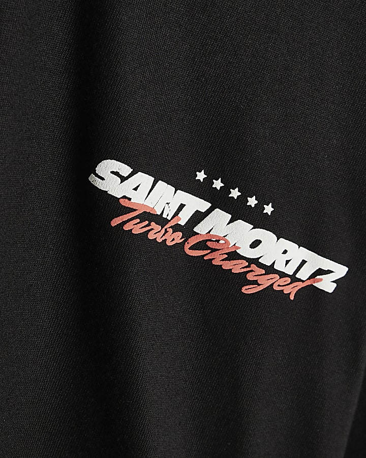 Black Cotton St Moritz Ski T-Shirt