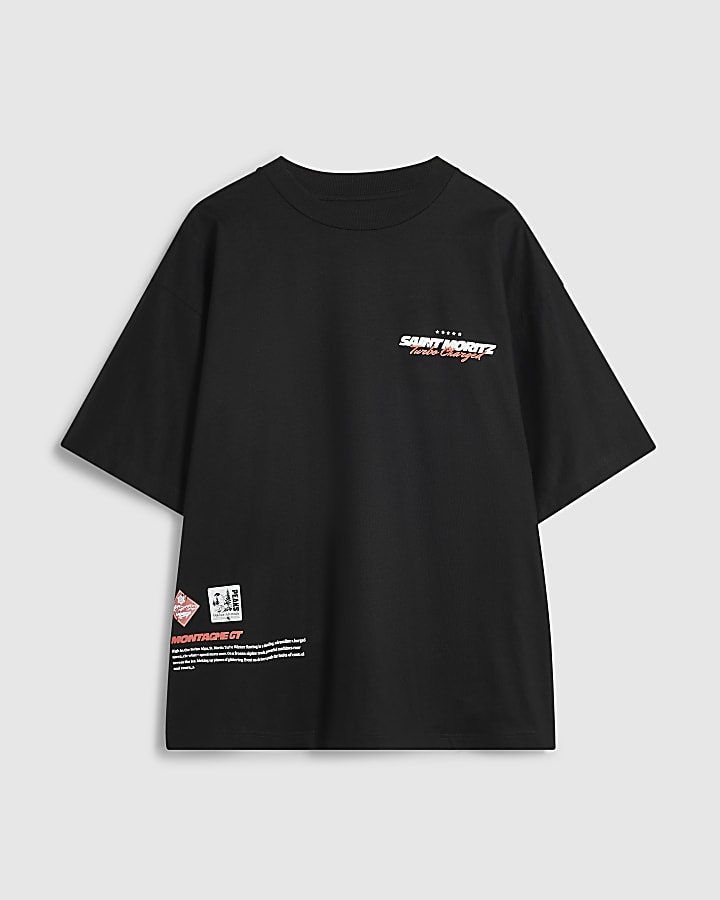 Black Cotton St Moritz Ski T-Shirt