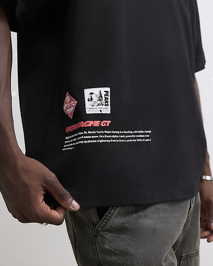 Black Cotton St Moritz Ski T-Shirt