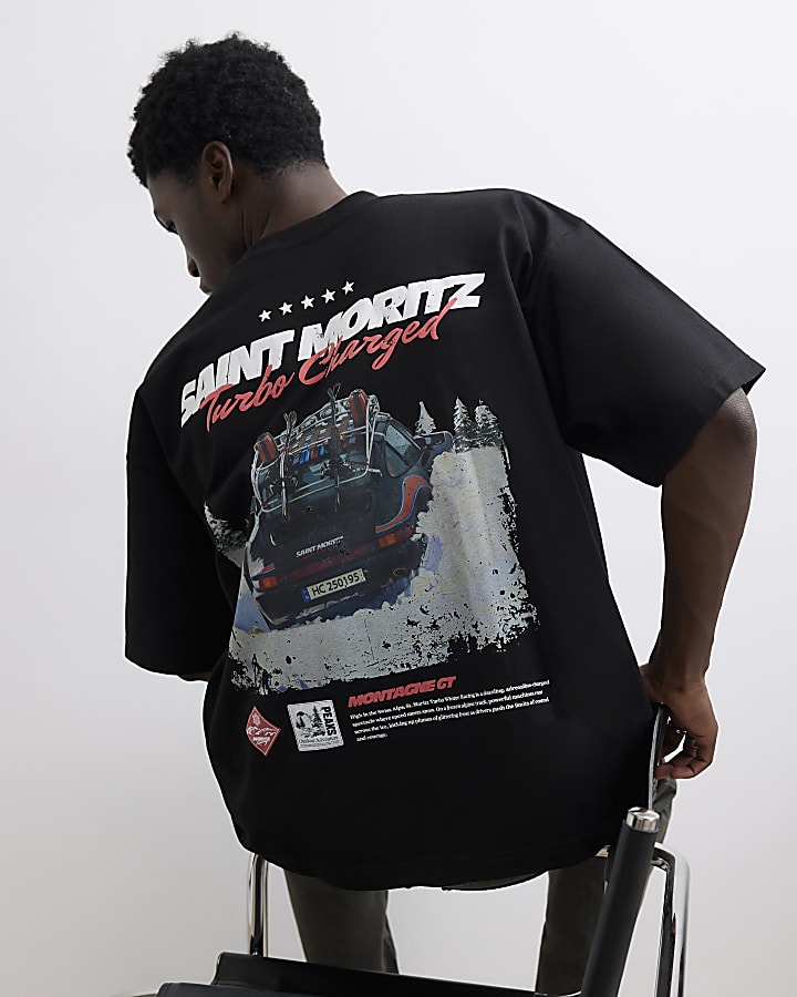 Black Cotton St Moritz Ski T-Shirt