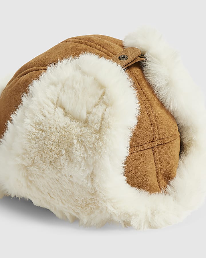 Brown Faux Suede Trapper Hat