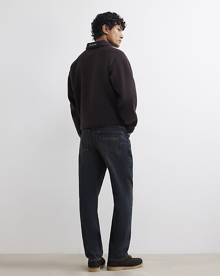 Blue Straight Leg Dark Wash Jeans