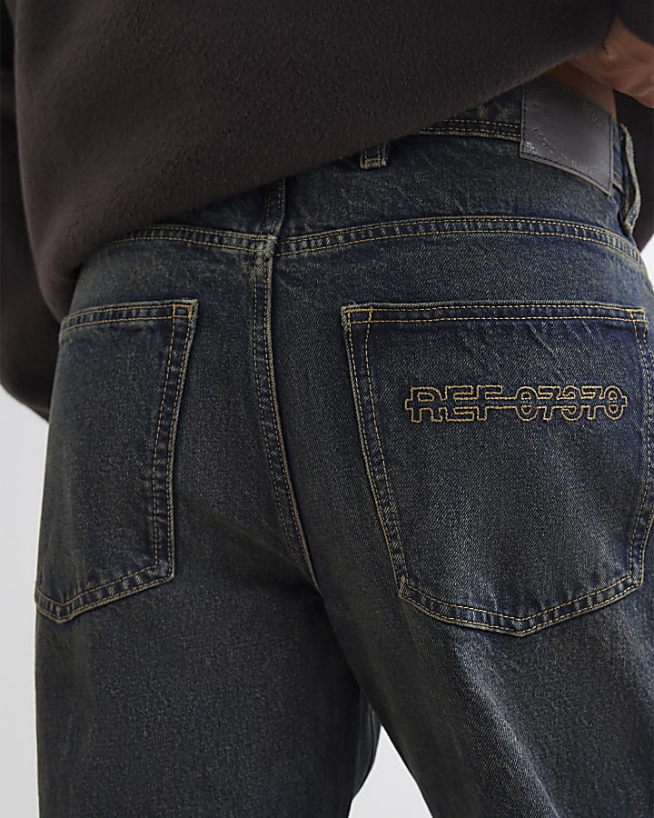 Blue Straight Leg Dark Wash Jeans