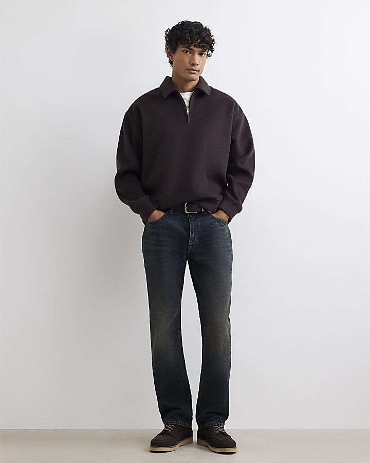 Blue Straight Leg Dark Wash Jeans