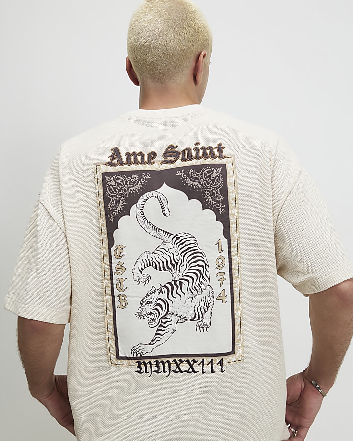 Beige Cotton Blend Tapestry T-Shirt