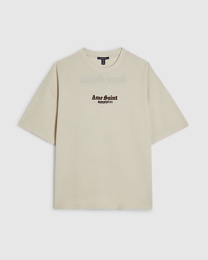 Beige Cotton Blend Tapestry T-Shirt