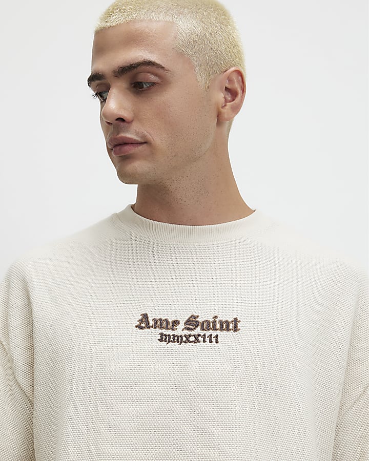 Beige Cotton Blend Tapestry T-Shirt