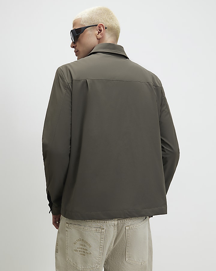 Green Muscle Fit Snap Front Shacket