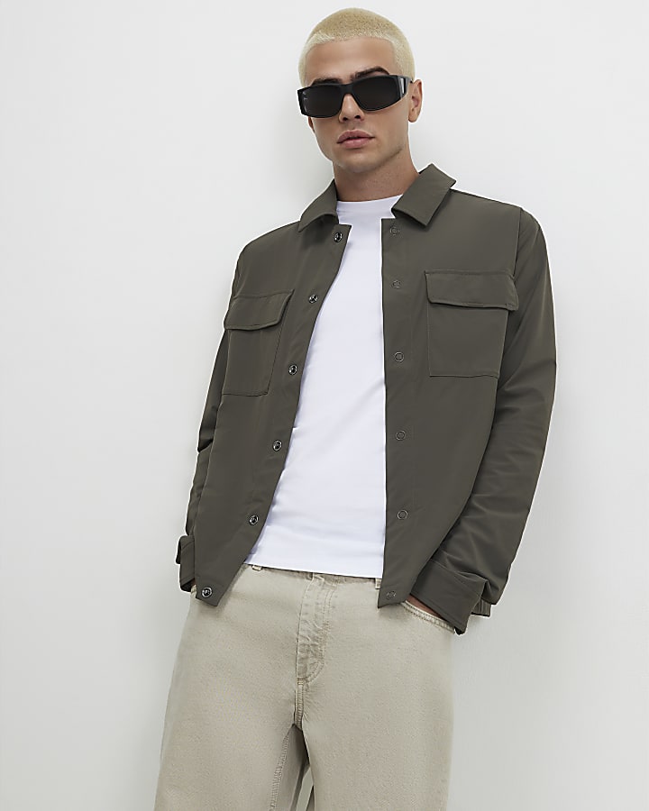 Green Muscle Fit Snap Front Shacket