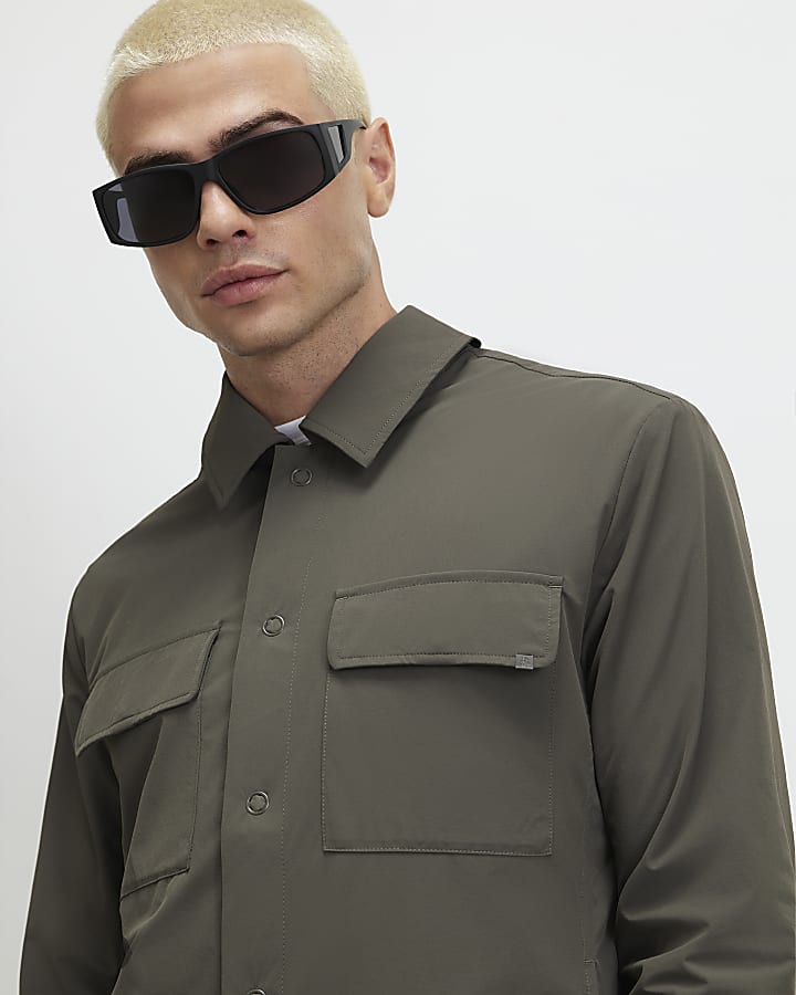 Green Muscle Fit Snap Front Shacket
