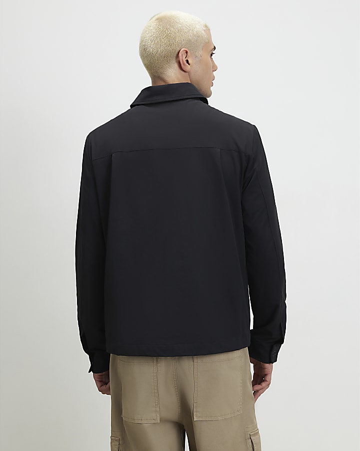 Black Muscle Fit Snap Front Shacket