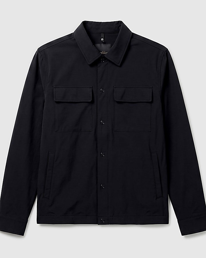 Black Muscle Fit Snap Front Shacket