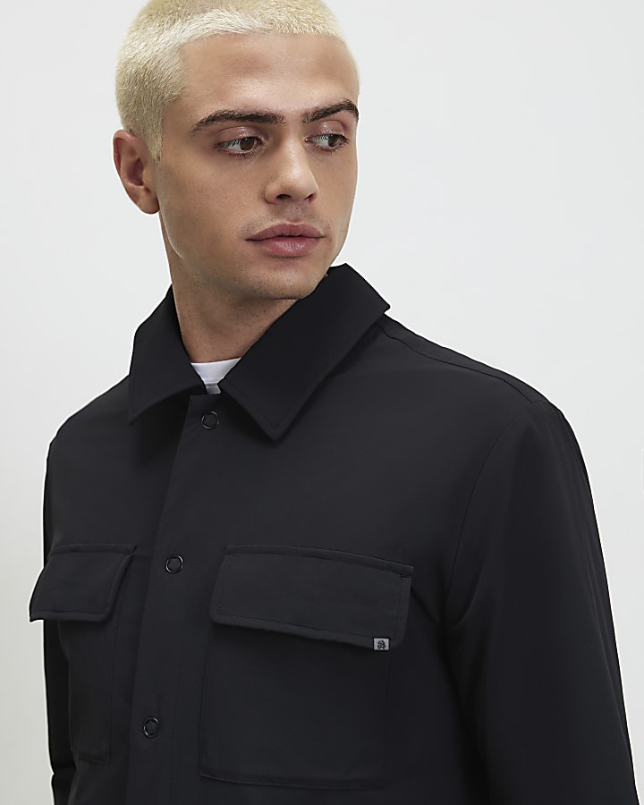 Black Muscle Fit Snap Front Shacket