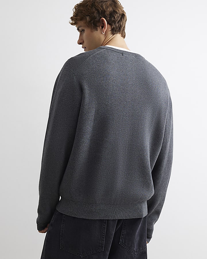 Grey Regular Fit Cotton AR Henley Jumper