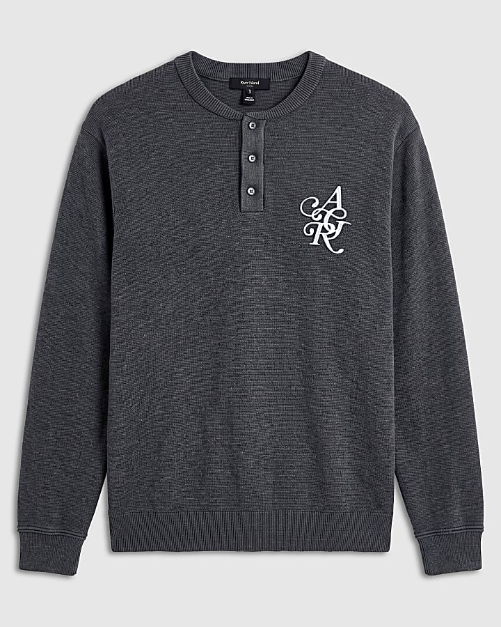 Grey Regular Fit Cotton AR Henley Jumper