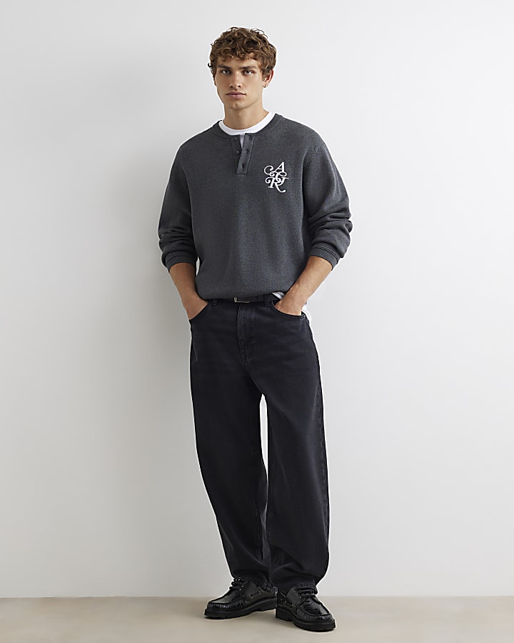 Grey Regular Fit Cotton AR Henley Jumper