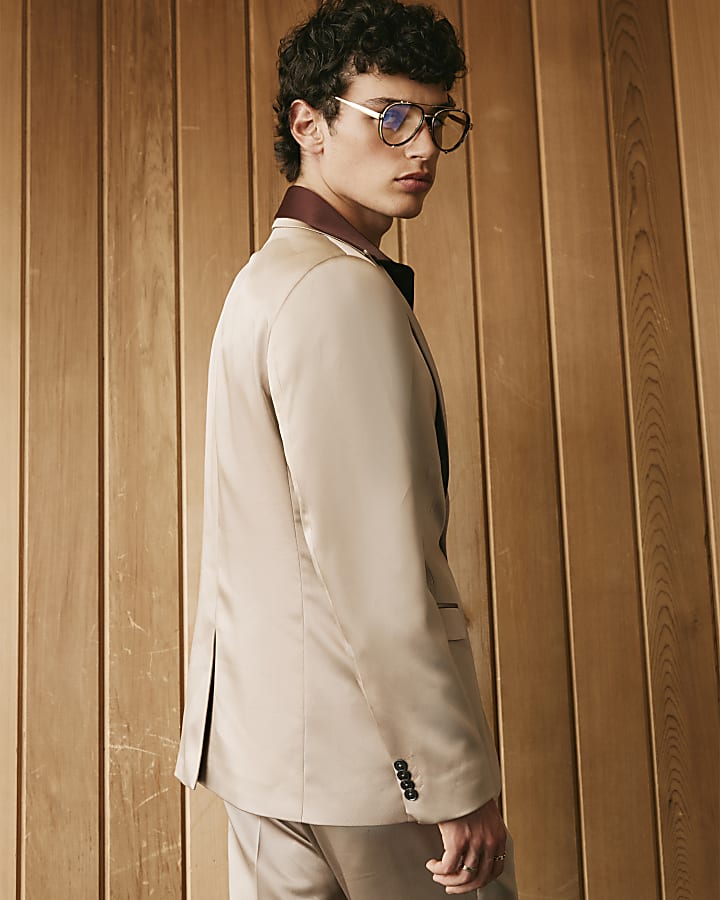 Beige Twisted Tailor Slim Satin Suit Jacket