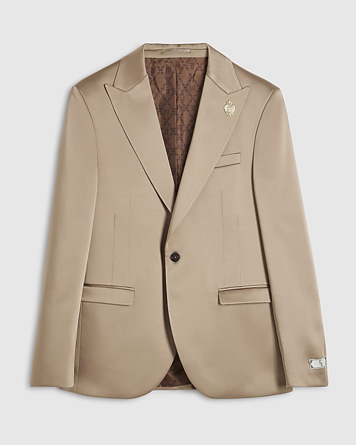 Beige Twisted Tailor Slim Satin Suit Jacket