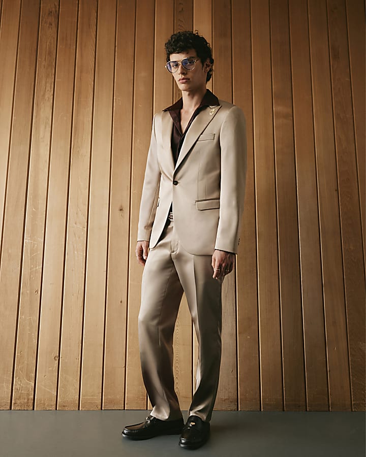 Beige Twisted Tailor Slim Satin Suit Jacket