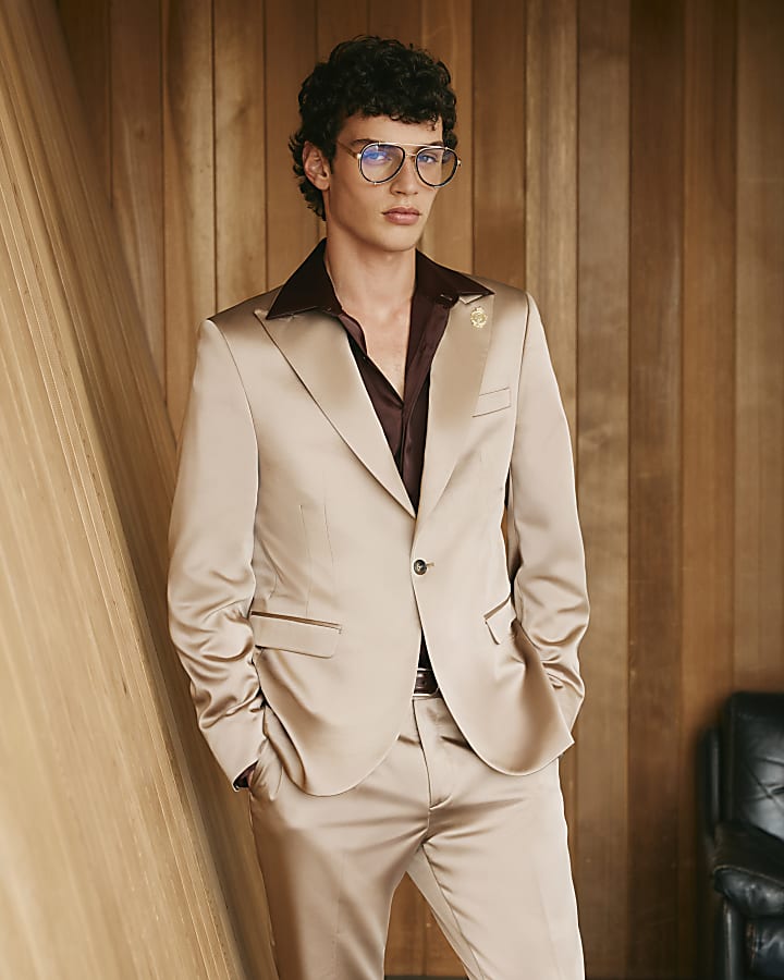 Beige Twisted Tailor Slim Satin Suit Jacket
