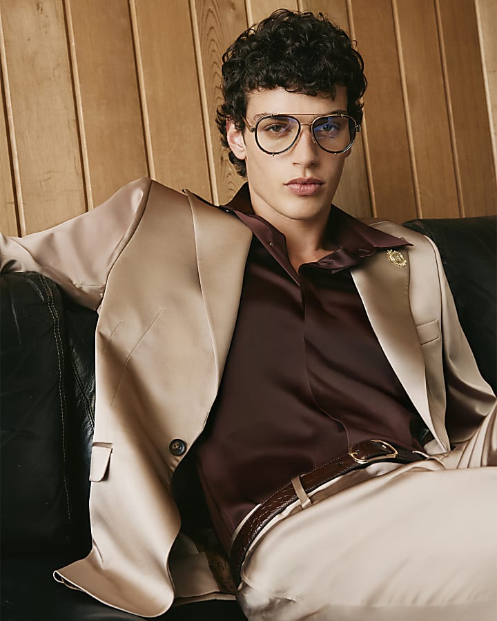 Beige Twisted Tailor Slim Satin Suit Jacket