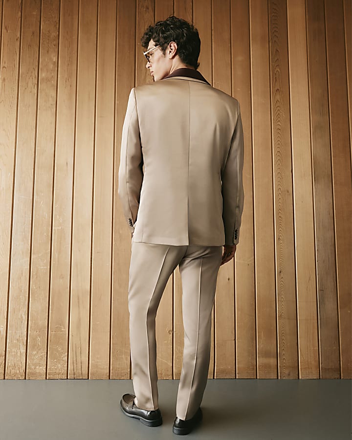 Beige Twisted Tailor Slim Fit Satin Trousers