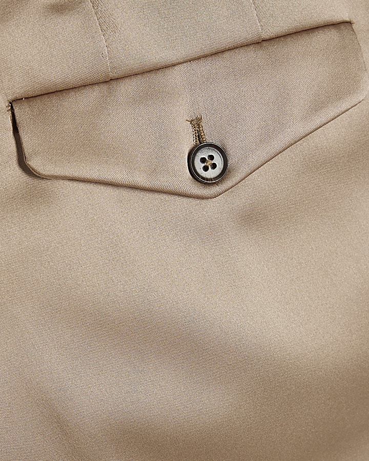 Beige Twisted Tailor Slim Fit Satin Trousers