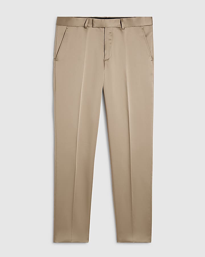 Beige Twisted Tailor Slim Fit Satin Trousers