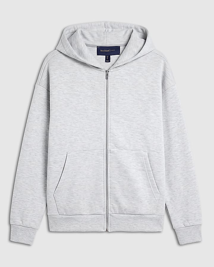 Grey Oversized Fit Zip Through Hoodie