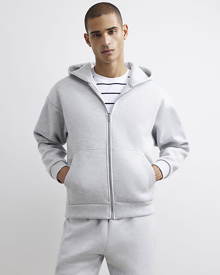 Grey Oversized Fit Zip Through Hoodie