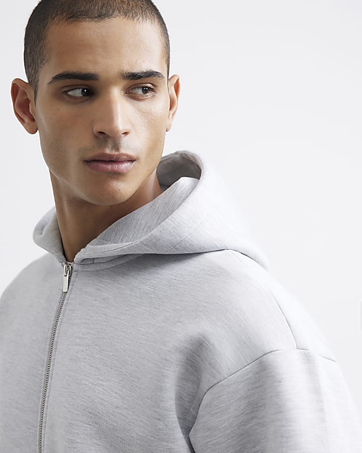 Grey Oversized Fit Zip Through Hoodie