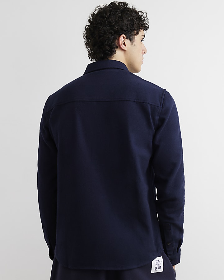 Navy Regular Fit Flannel Long Sleeve Shirt
