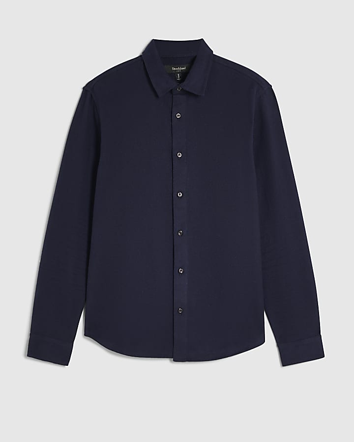 Navy Regular Fit Flannel Long Sleeve Shirt