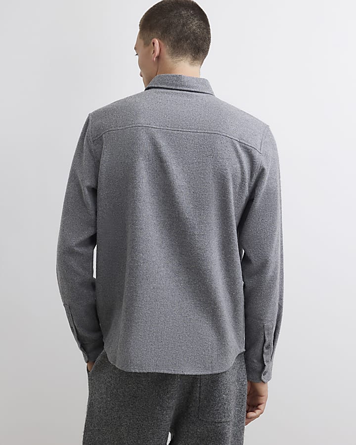 Grey Regular Fit Flannel Long Sleeve Shirt