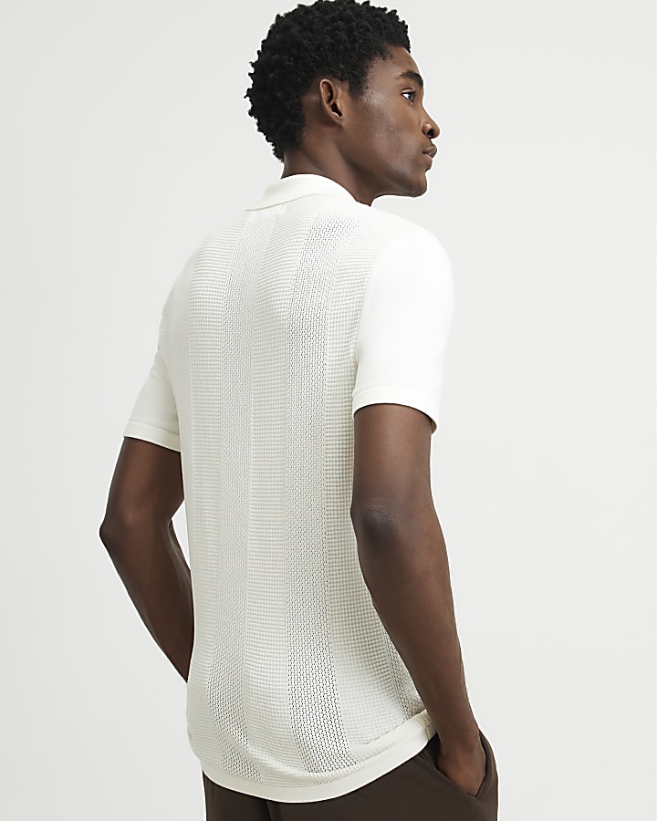 White Muscle Fit Cotton Knitted Polo Shirt