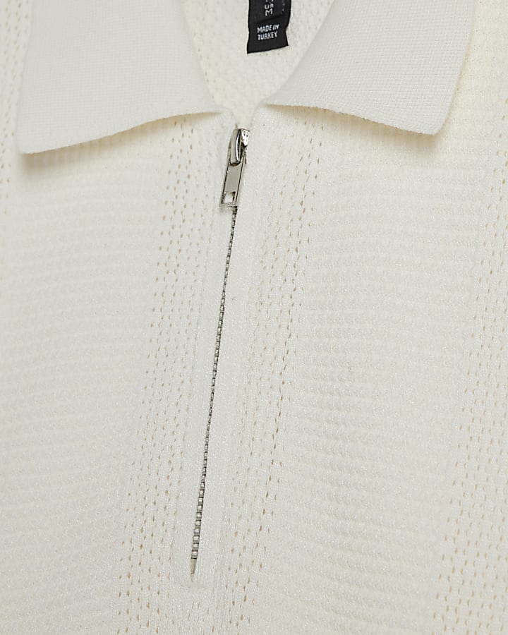 White Muscle Fit Cotton Knitted Polo Shirt
