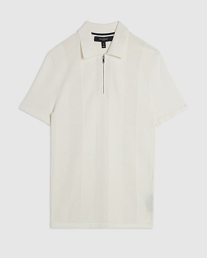 White Muscle Fit Cotton Knitted Polo Shirt