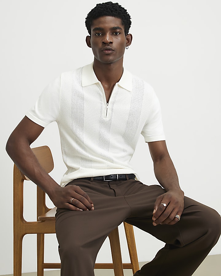 White Muscle Fit Cotton Knitted Polo Shirt