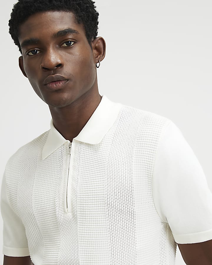 White Muscle Fit Cotton Knitted Polo Shirt